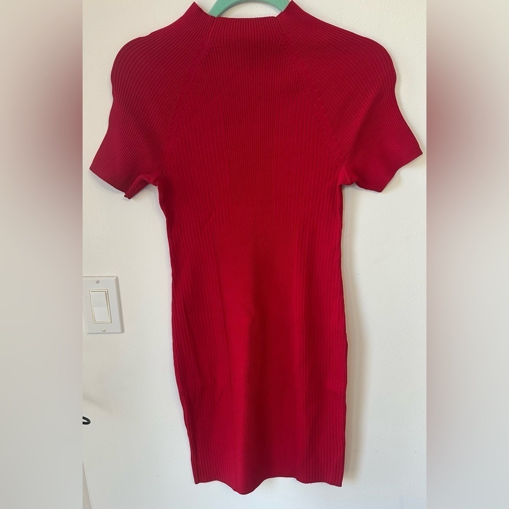 525 Ruby red ribbed bodycon dress Born in Bklyn ruby red dress size small chic